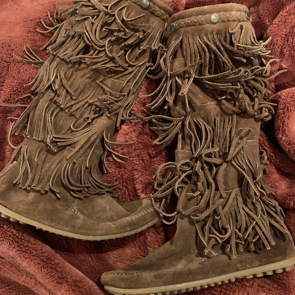 Minnetonka fringe knee boots